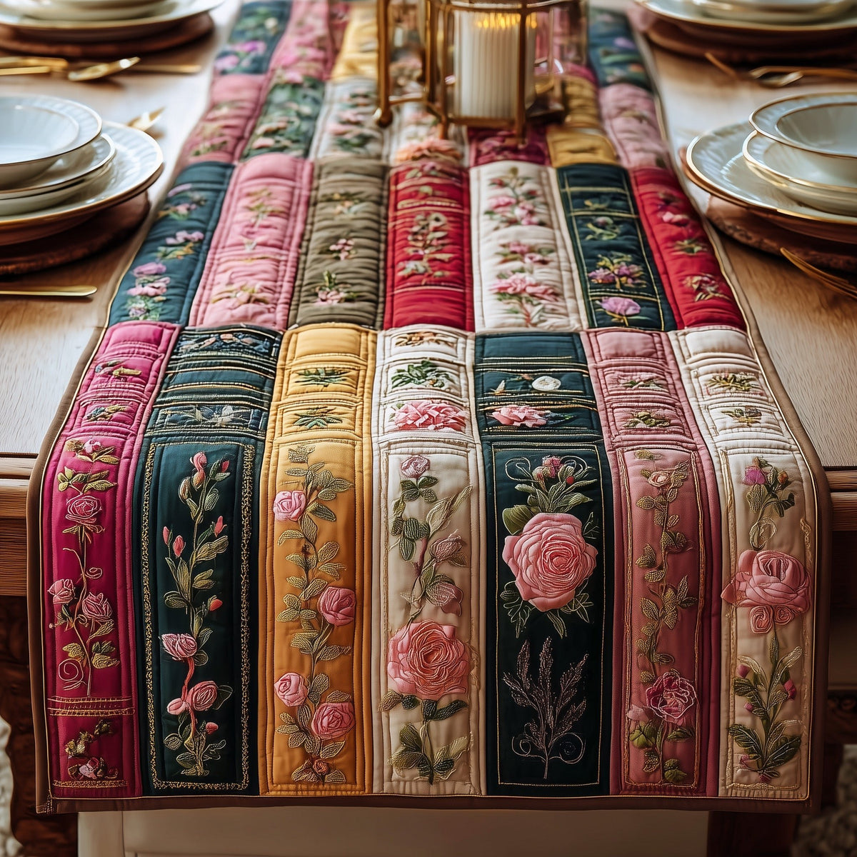 Book Spines with Pink Roses Table Runner