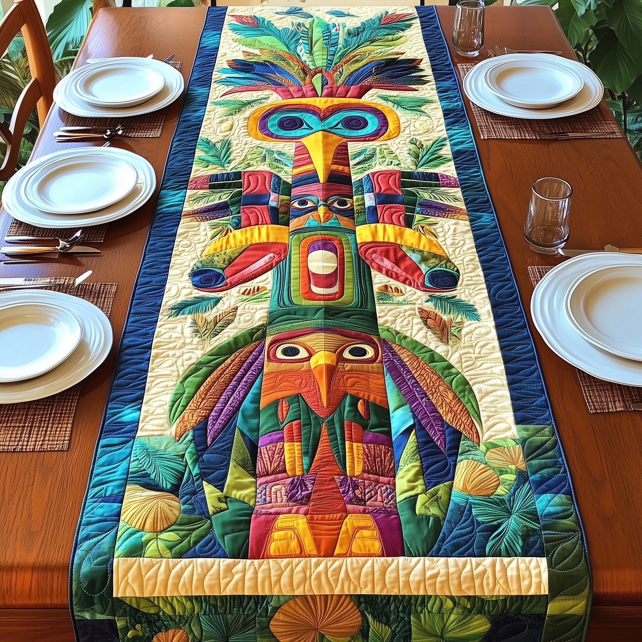 Tribal Totem Pole Table Runner