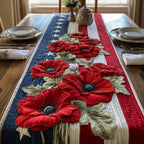 Red Poppies with Striped Border Table Runner