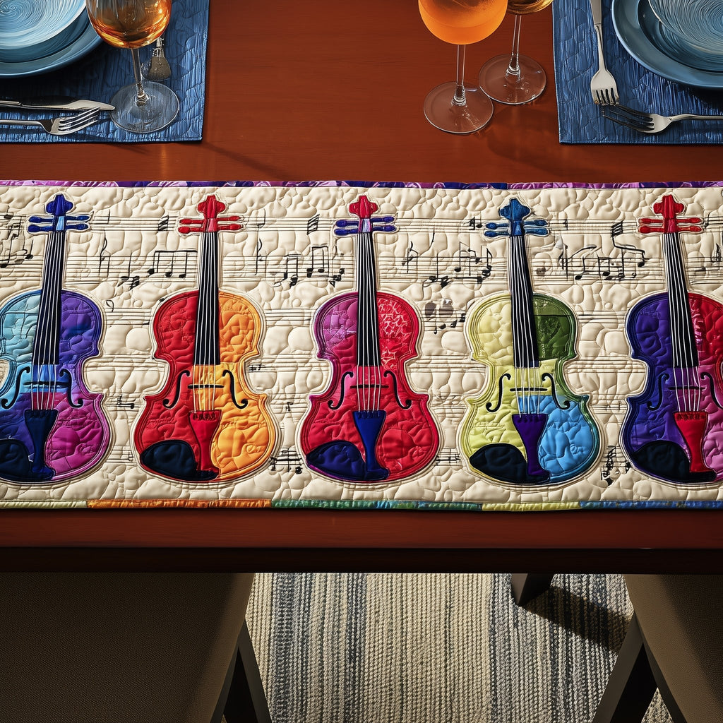 Violins on Sheet Music Panel Table Runner