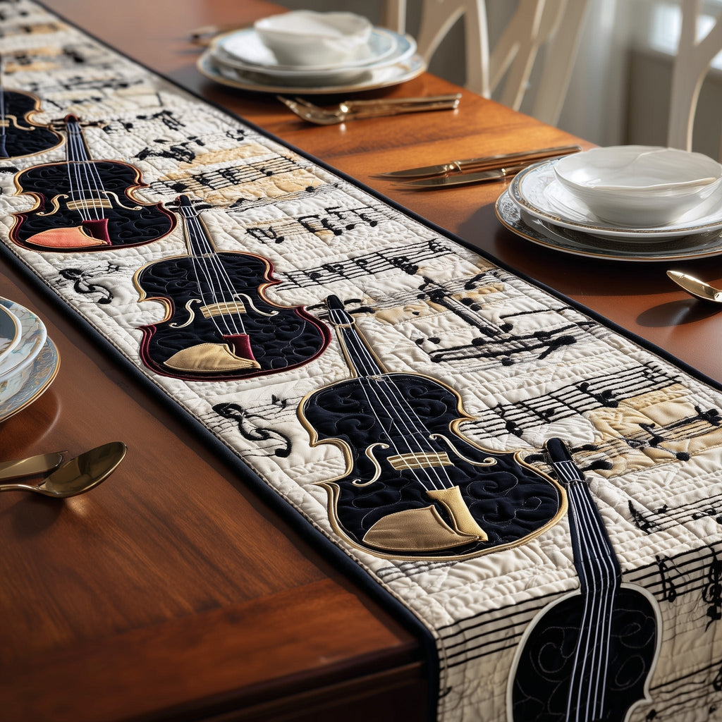 Cello and Violin with Music Notes Table Runner