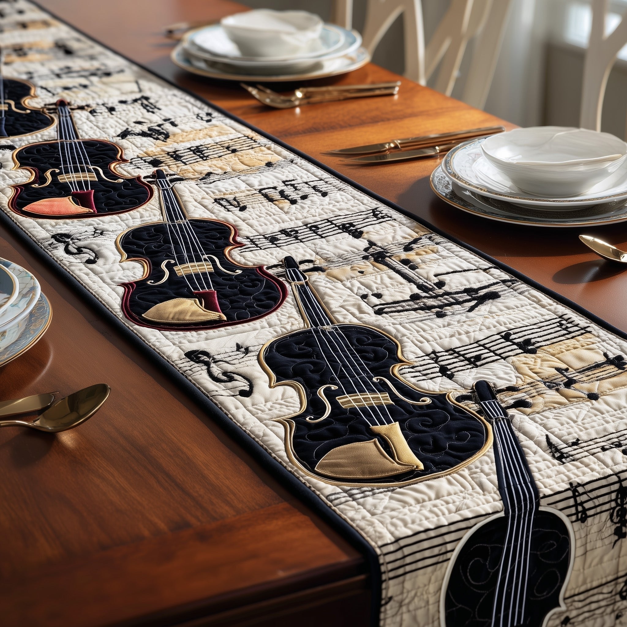 Cello and Violin with Music Notes Table Runner
