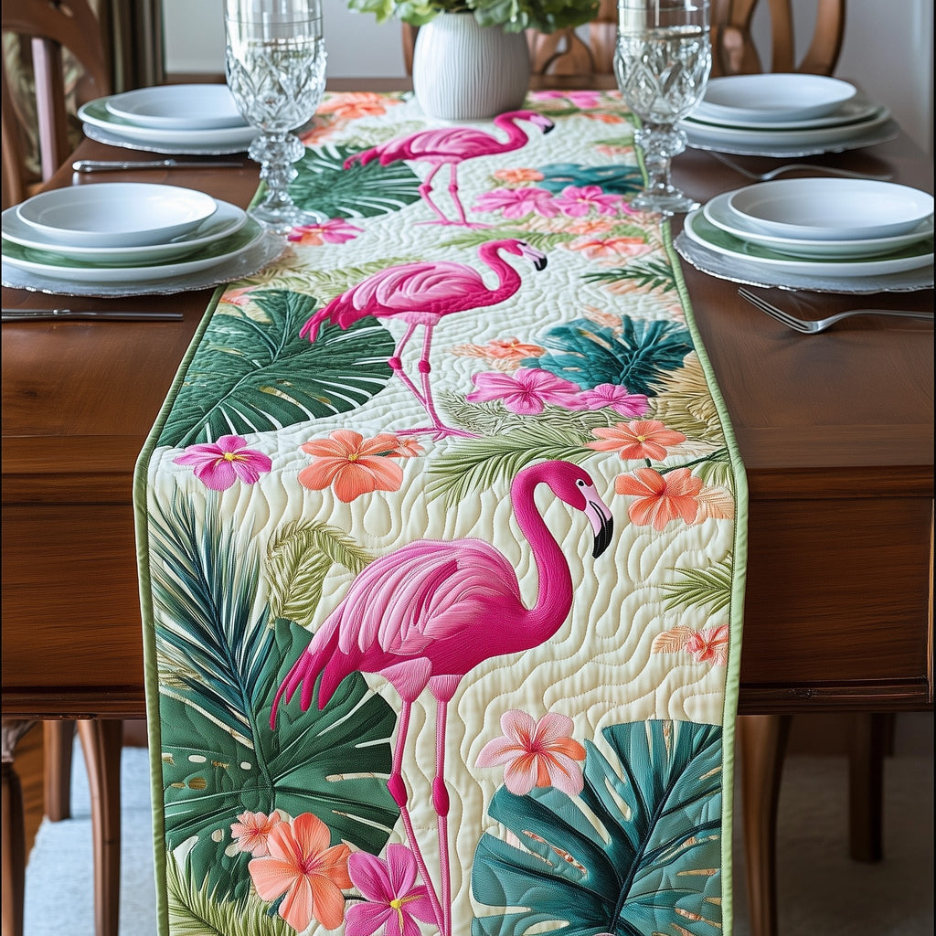Flamingo Among Palm Leaves Table Runner