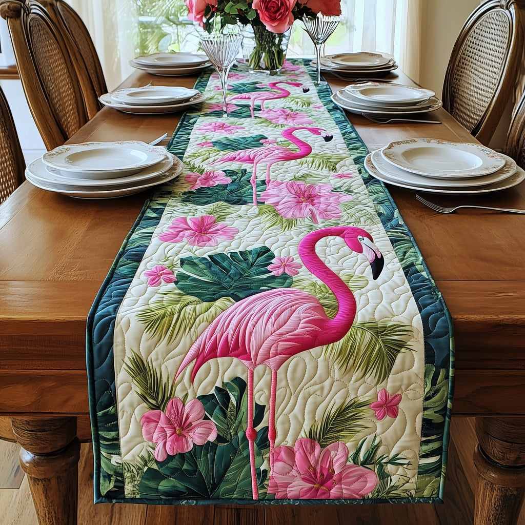 Pink Flamingo with Lily Pads Table Runner