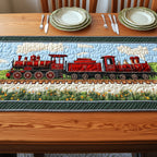 Red Locomotive on Country Rails Table Runner