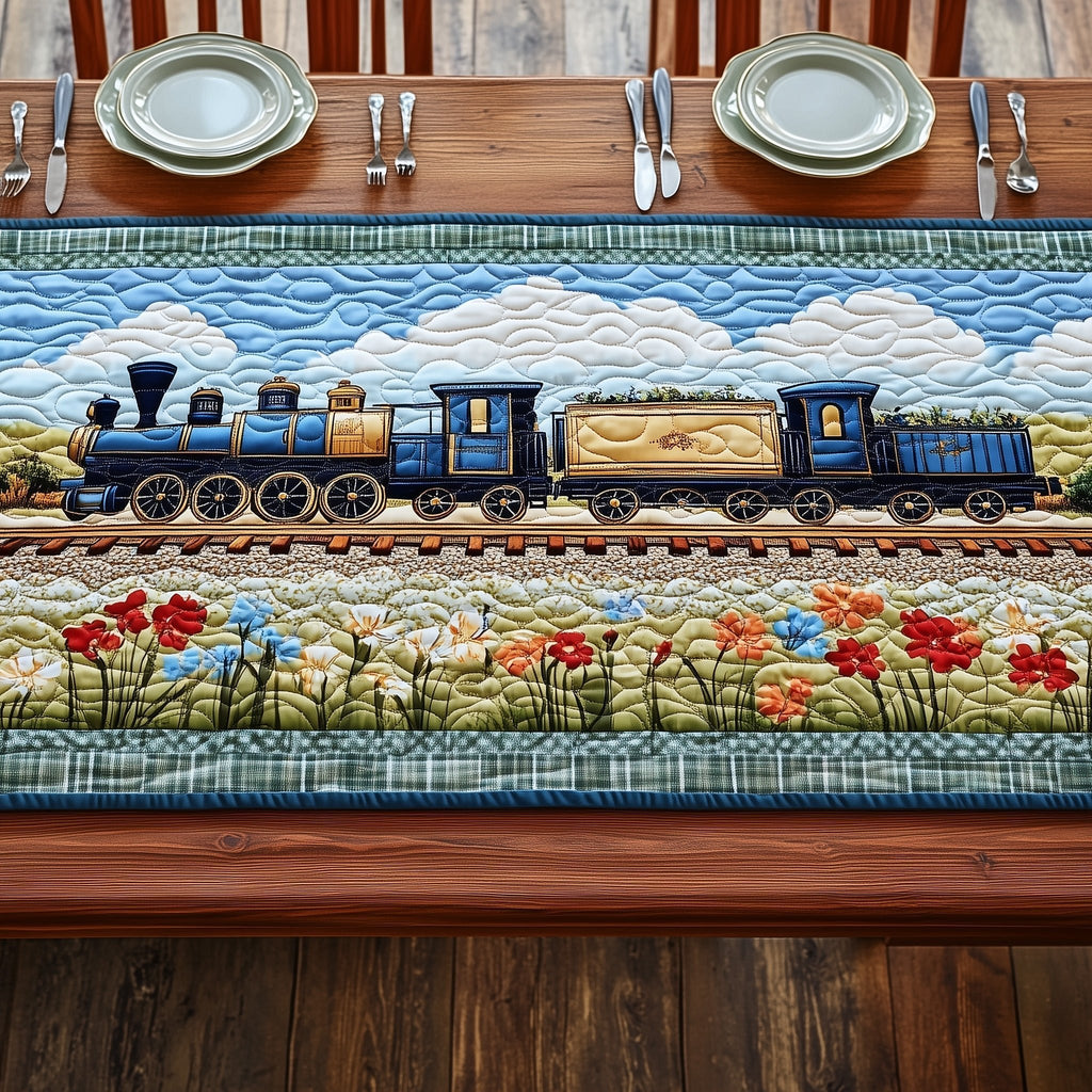 Steam Train with Flower Meadow Table Runner