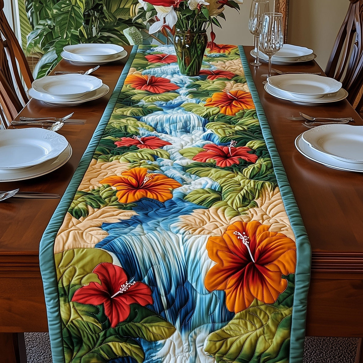 Hibiscus Waterfall Table Runner