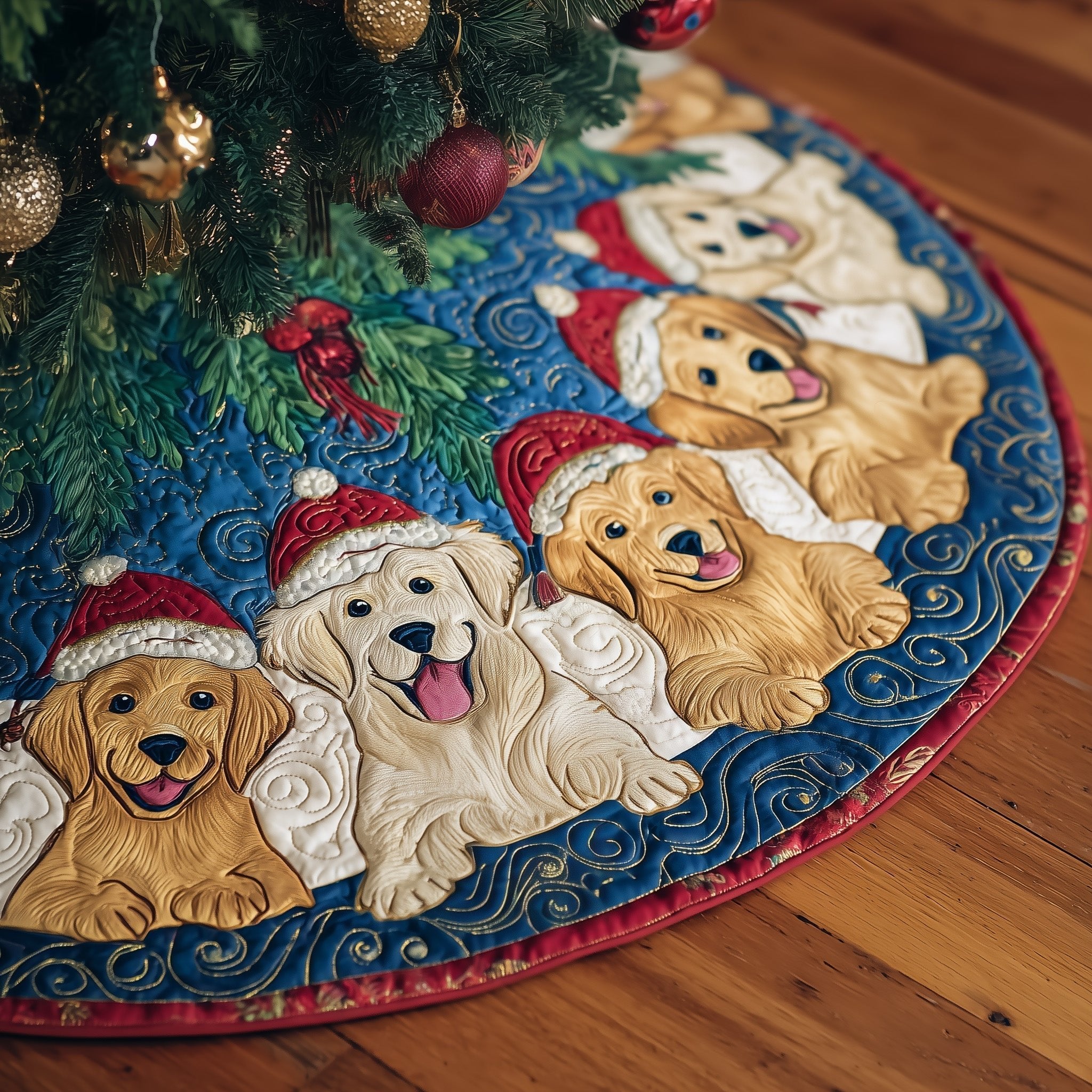 Xmas Golden Retriever Christmas Tree Skirt