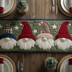 Three Gnomes on Green Border Table Runner