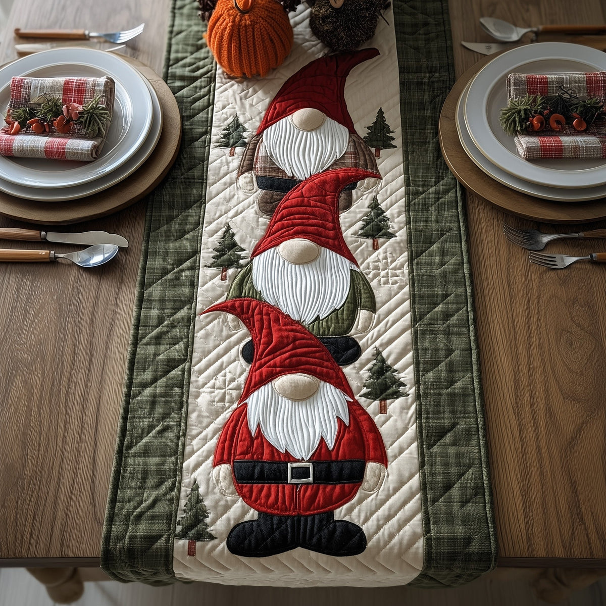 Red Hat Gnome on Green Panel Table Runner