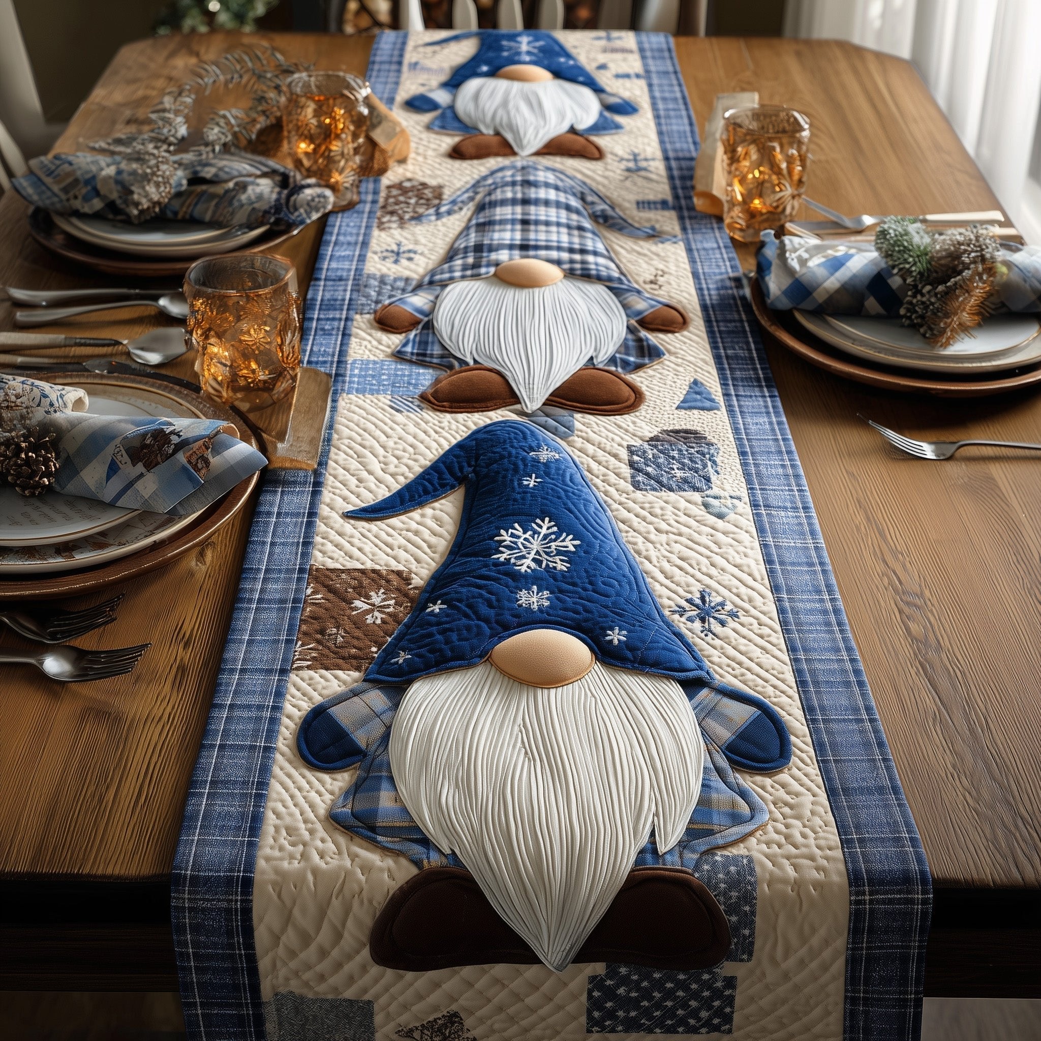 Blue Gnome with Snowflakes Table Runner