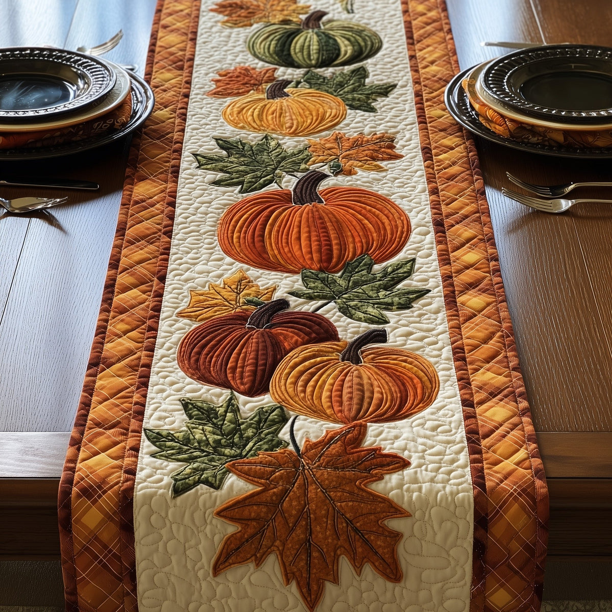 Pumpkins with Maple Leaves Table Runner