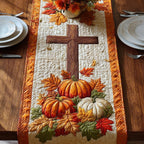 Wooden Cross with Autumn Pumpkins Table Runner