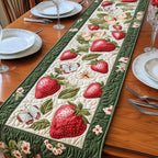 Strawberries and Butterflies on Green Table Runner