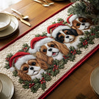Spaniel Puppies in Santa Hats Table Runner