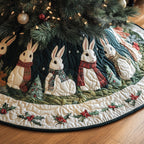 Rabbits in Plaid Scarves Cream Christmas Tree Skirt