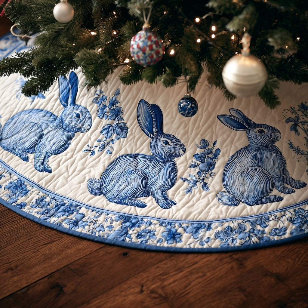Blue Toile Rabbits on Ivory Christmas Tree Skirt