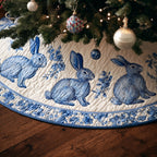 Blue Toile Rabbits on Ivory Christmas Tree Skirt