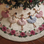 Ballerinas in Pink Tutus with Roses Christmas Tree Skirt