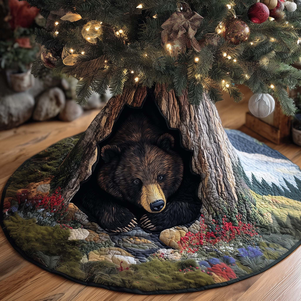 Bear in a Tree Hollow with Berries Christmas Tree Skirt
