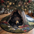 Bear in a Tree Hollow with Berries Christmas Tree Skirt