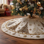 Ivory Quilt with Golden Snowflakes Christmas Tree Skirt