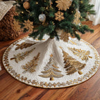 Ivory Quilt with Golden Pine Trees Christmas Tree Skirt