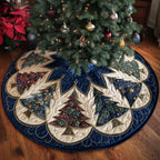 Star Point Trees in Navy and Gold Christmas Tree Skirt