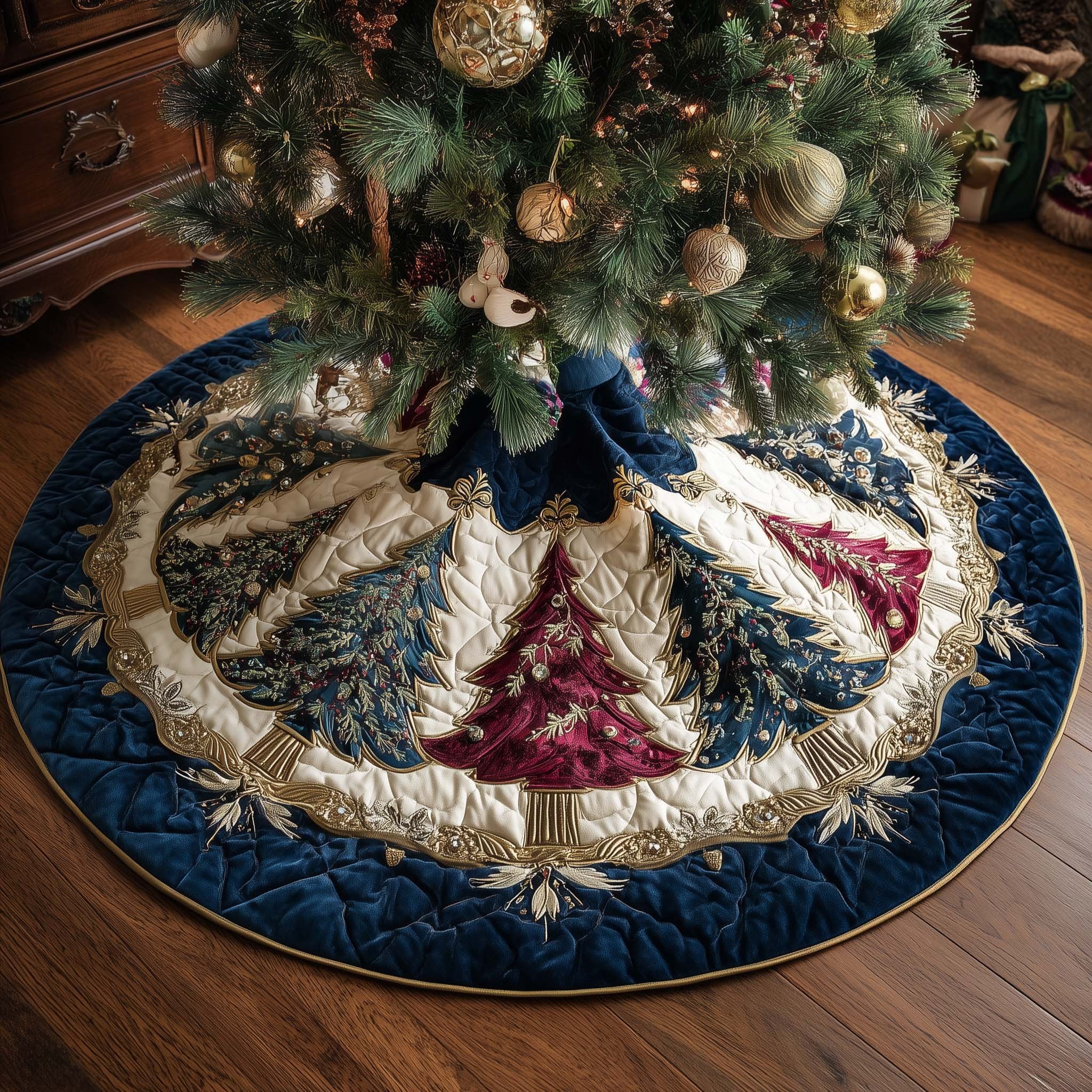 Peacock Tree Fan Medallion Christmas Tree Skirt