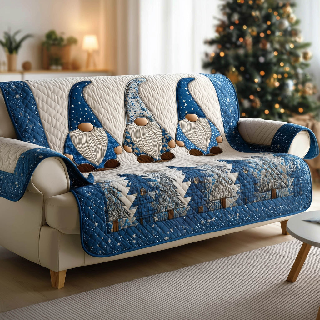 Blue Gnomes Among the Pine Trees Sofa Cover