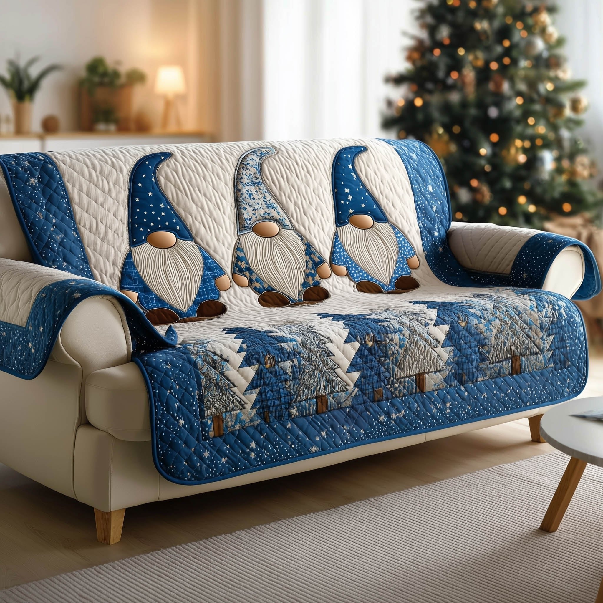 Blue Gnomes Among the Pine Trees Sofa Cover