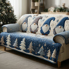 Blue and White Gnomes Among Pines Sofa Cover