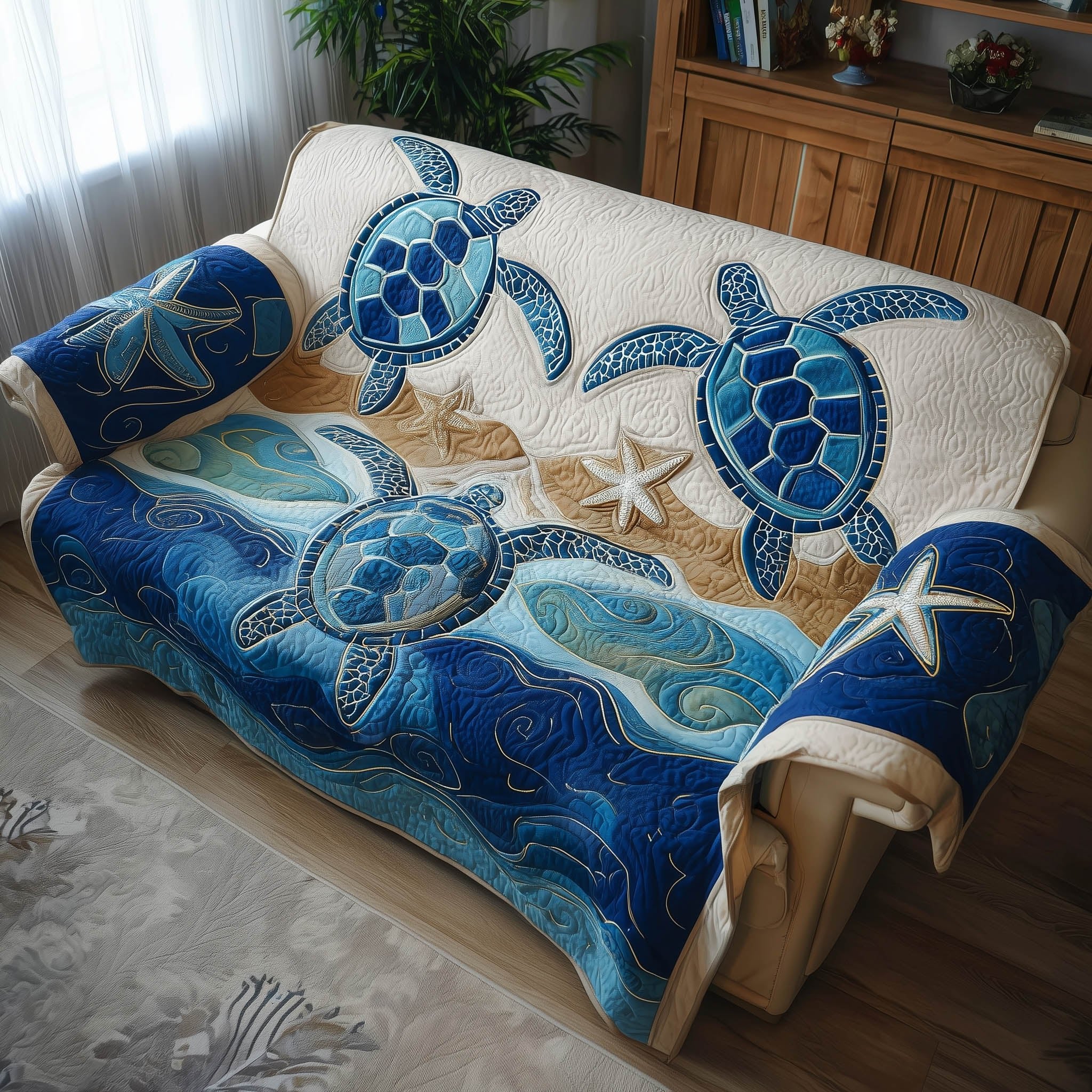 Sea Turtles Over the Rolling Blue Wave Sofa Cover