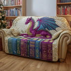 Magenta Dragon on the Bookshelf Sofa Cover