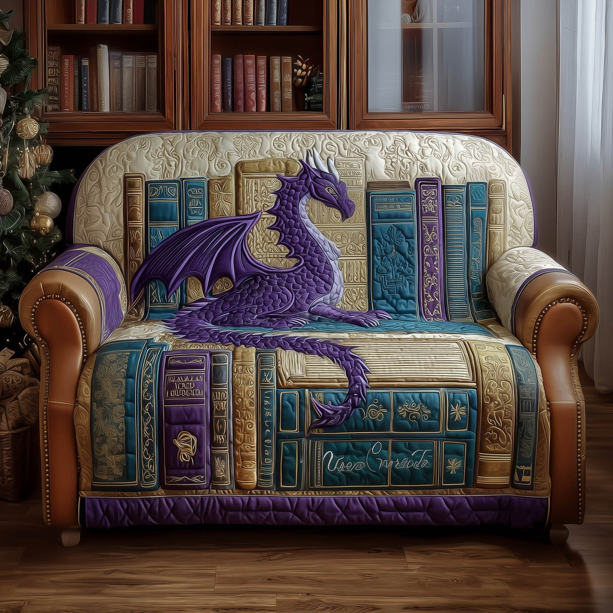 Purple Dragon Above the Old Books Sofa Cover