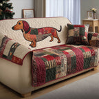 Dachshund on the Red Patchwork Border Sofa Cover