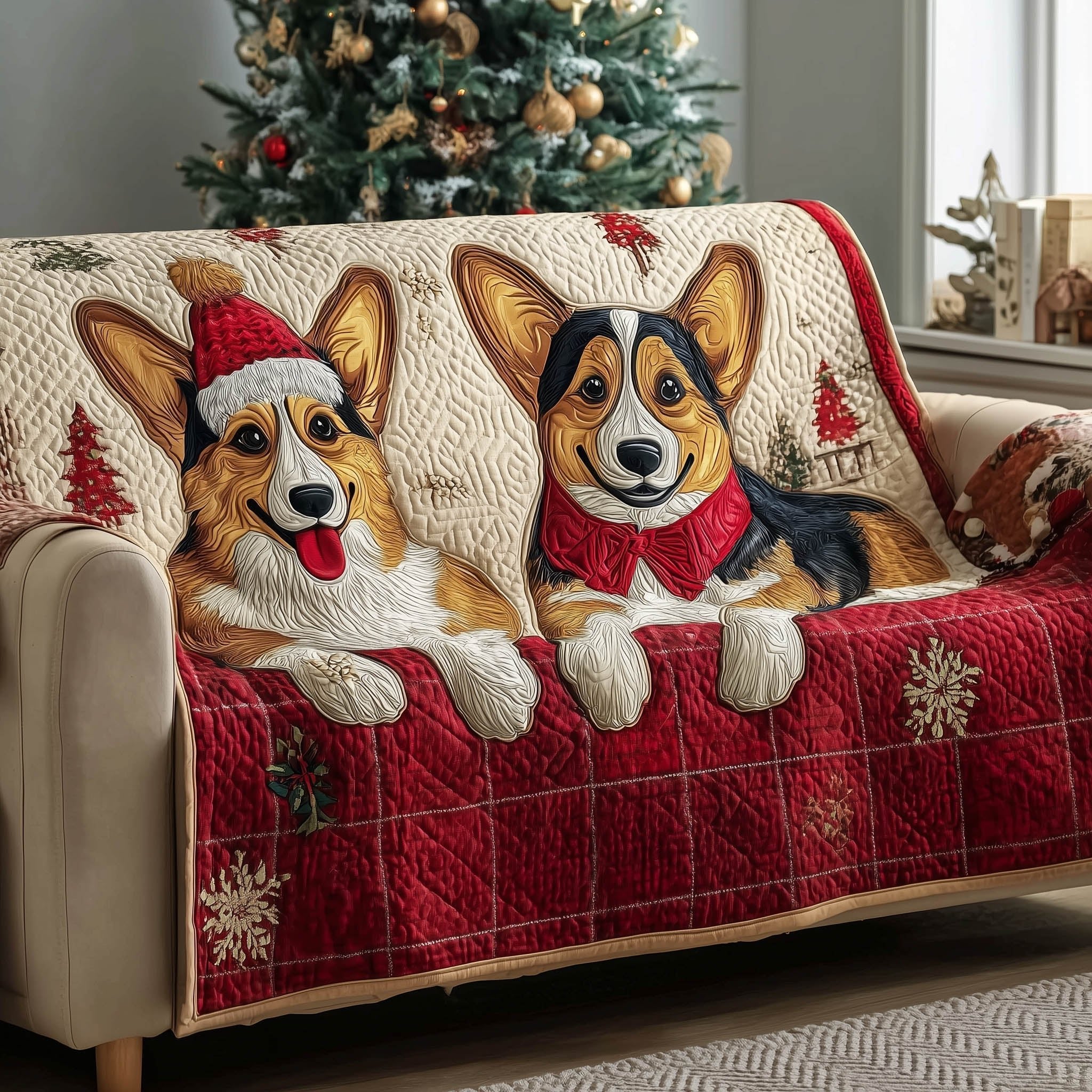 Festive Corgi Sofa Cover