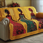 Women in Crimson and Gold Gowns Sofa Cover