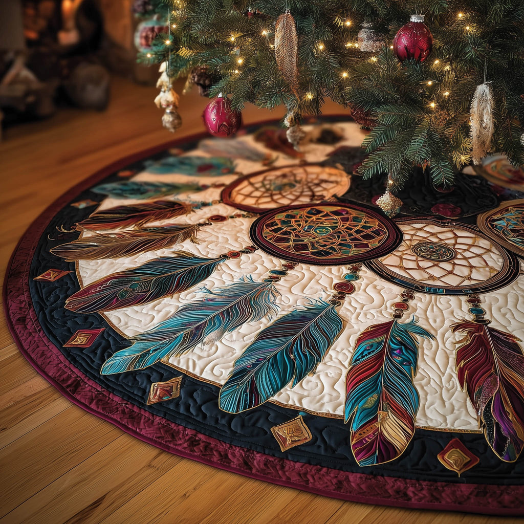 Dreamcatcher with Teal and Red Feathers Christmas Tree Skirt