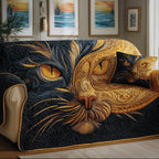 Golden Cat Face with Amber Eyes Sofa Cover