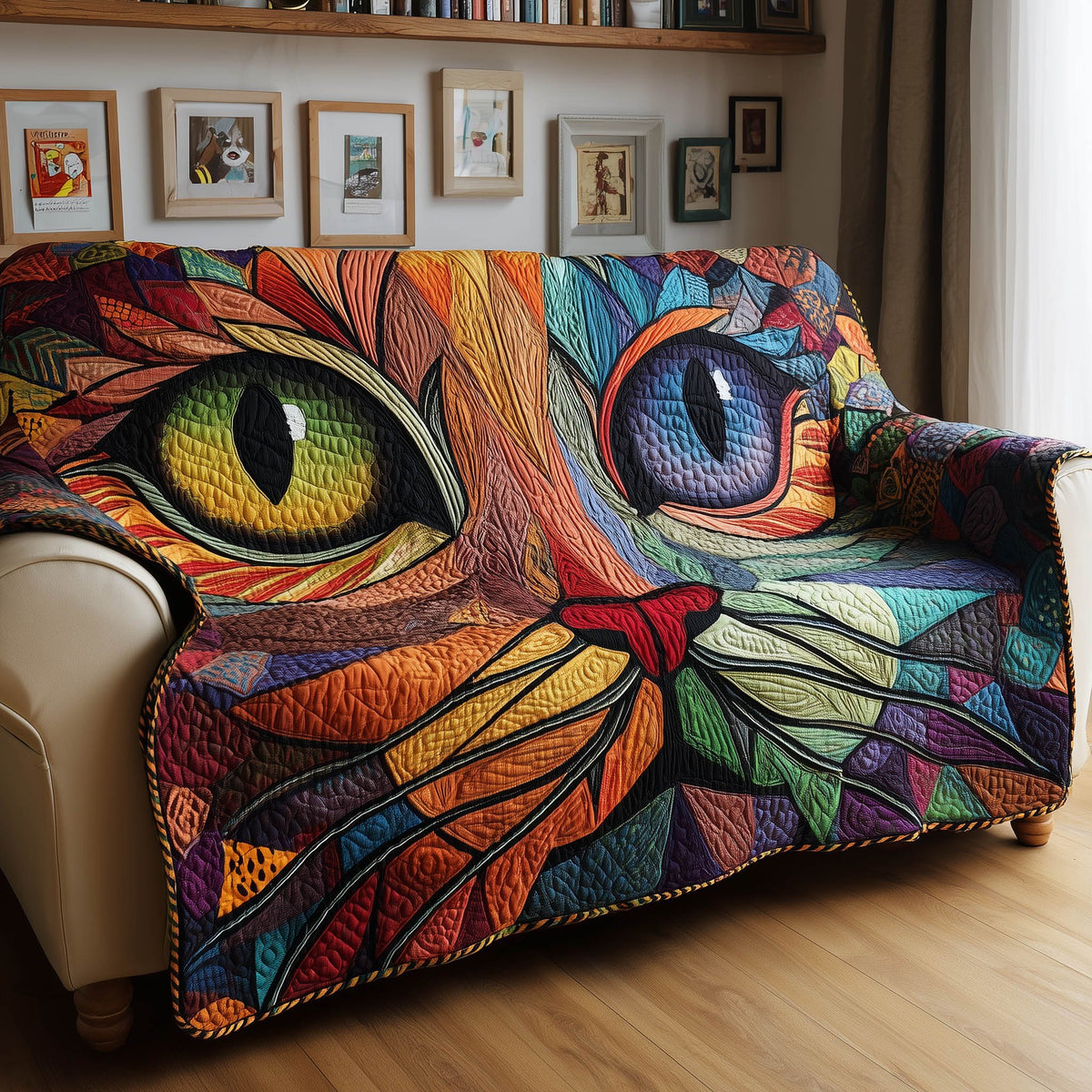 Colourful Cat in Orange and Teal Sofa Cover