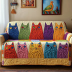 Rows of Colourful Folk Cats Sofa Cover