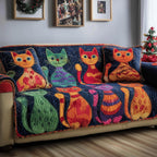 Bright Cats on the Navy Quilt Sofa Cover