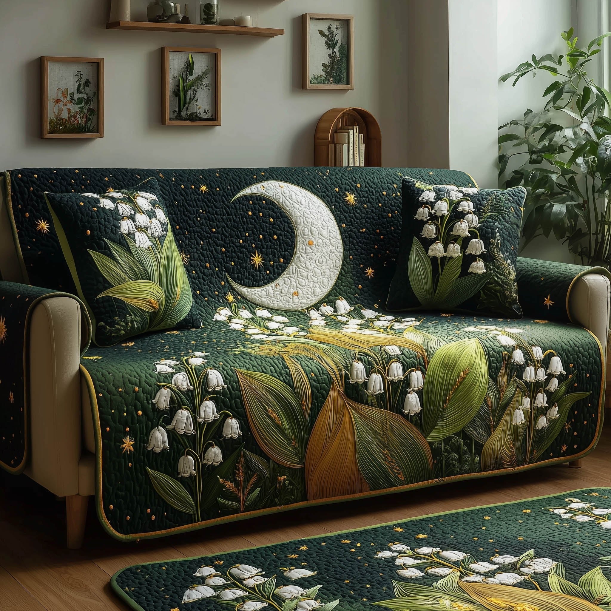 White Moon Among the Broad Green Leaves Sofa Cover