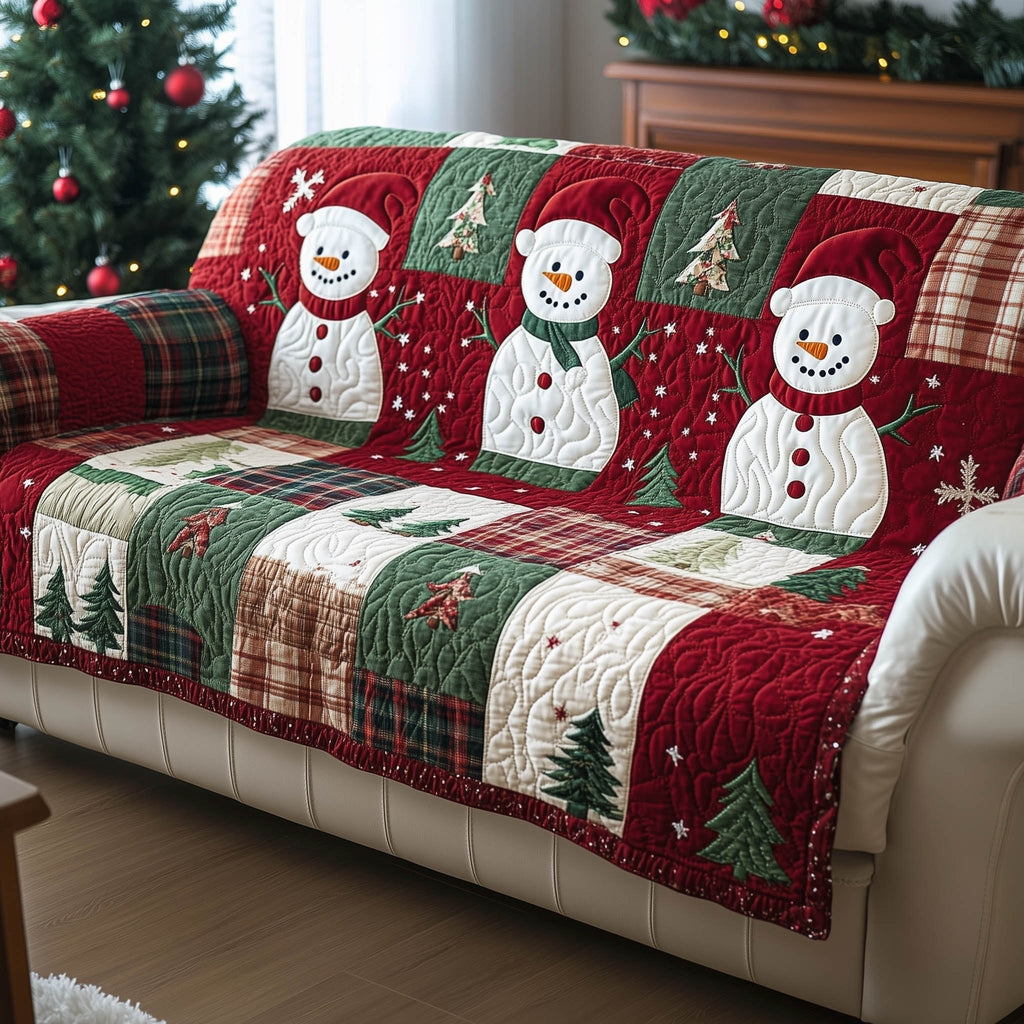 Snowman Snowmen on Red and Green Stripes Sofa Cover