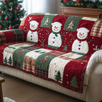 Snowman Snowmen on Red and Green Stripes Sofa Cover