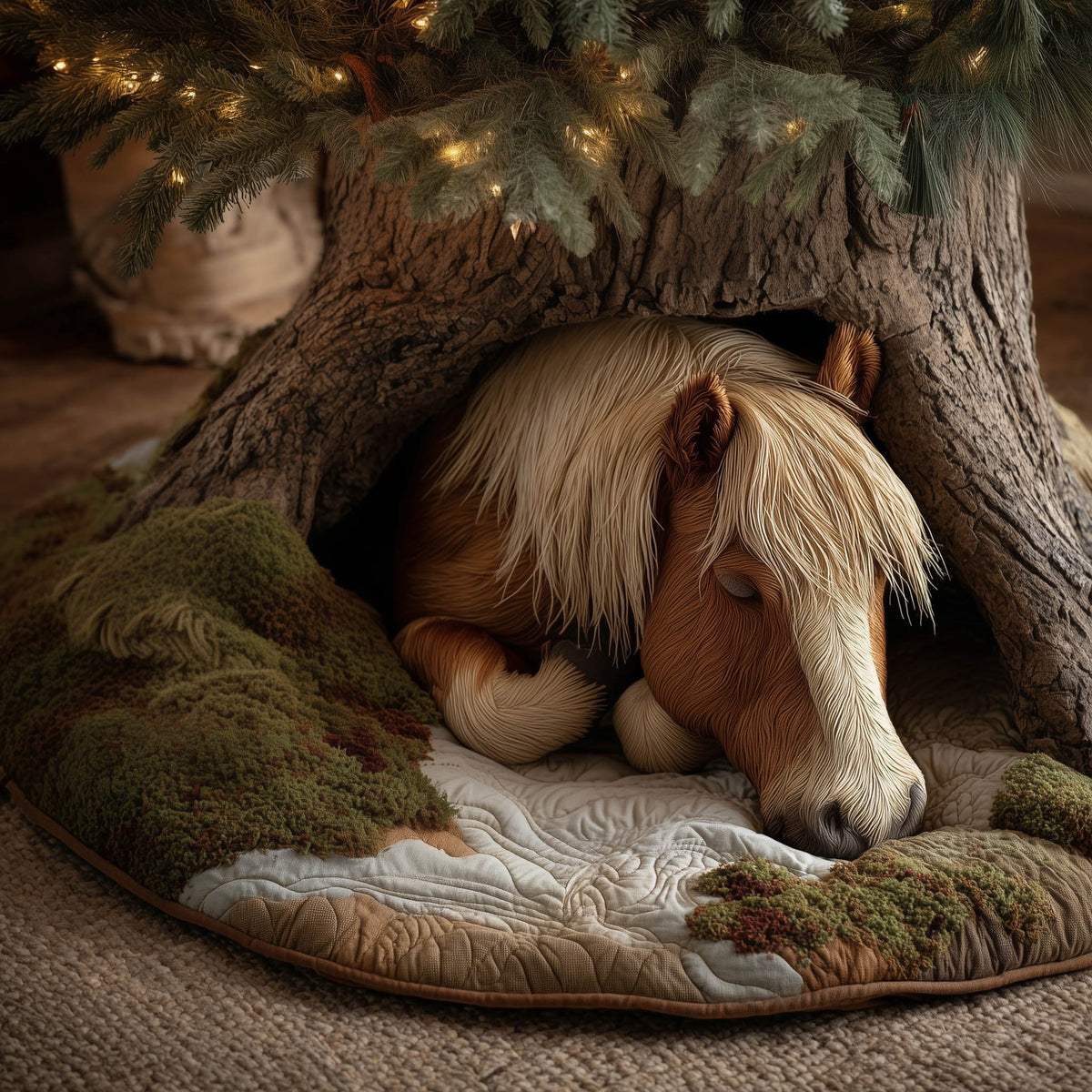 Palomino Horse on Green Moss Christmas Tree Skirt