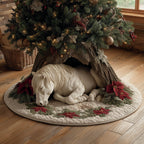 White Horse with Red Poinsettias Christmas Tree Skirt