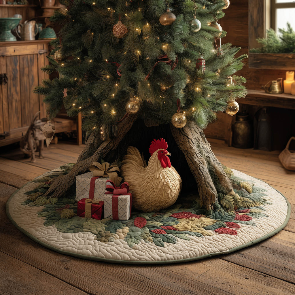 Rooster with Gifts Under the Tree Christmas Tree Skirt