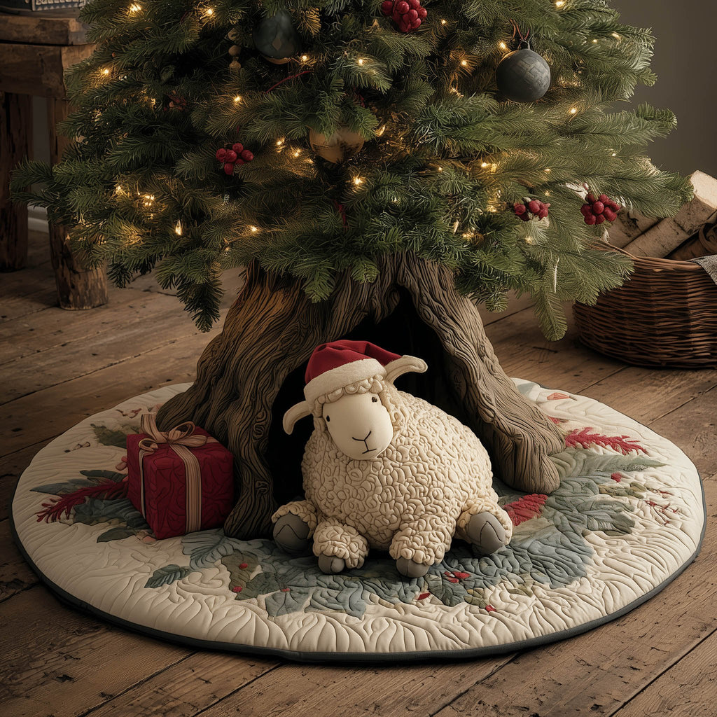 Sheep in a Red Hat Christmas Tree Skirt